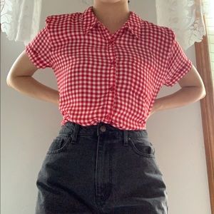 red and white plaid blouse